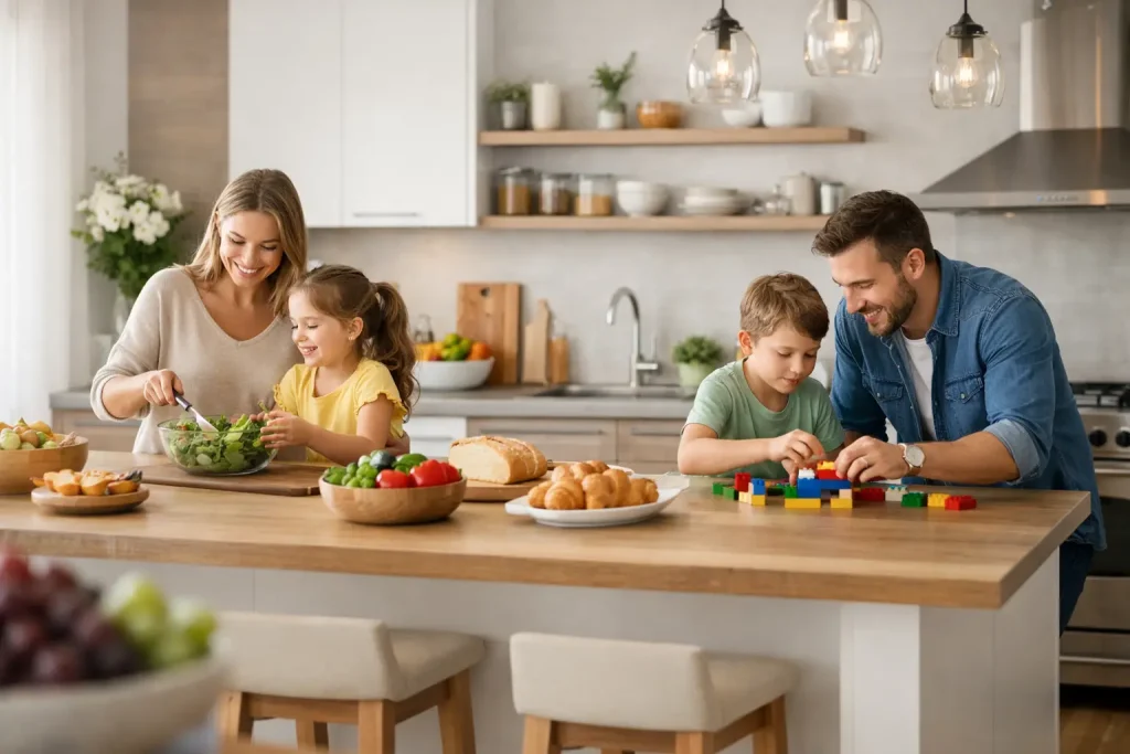 Exemplu de amenajare bucătărie pentru familie